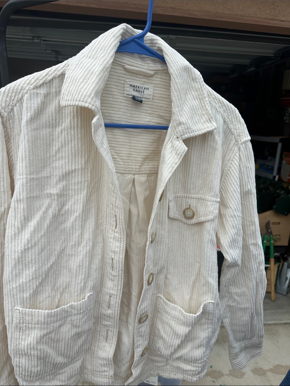 American Eagle Outfitters Cream Corduroy Shirt Jacket